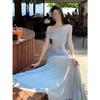 Atmosphere purple floral waist suspender dress women's summer new style high-end exquisite beautiful long dress