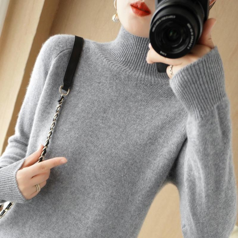 Dames Høst Vinter Koreansk Stil Løs Høy Hals Ensfarget Raglanermer Kort Pullover Strikket Baseplagg