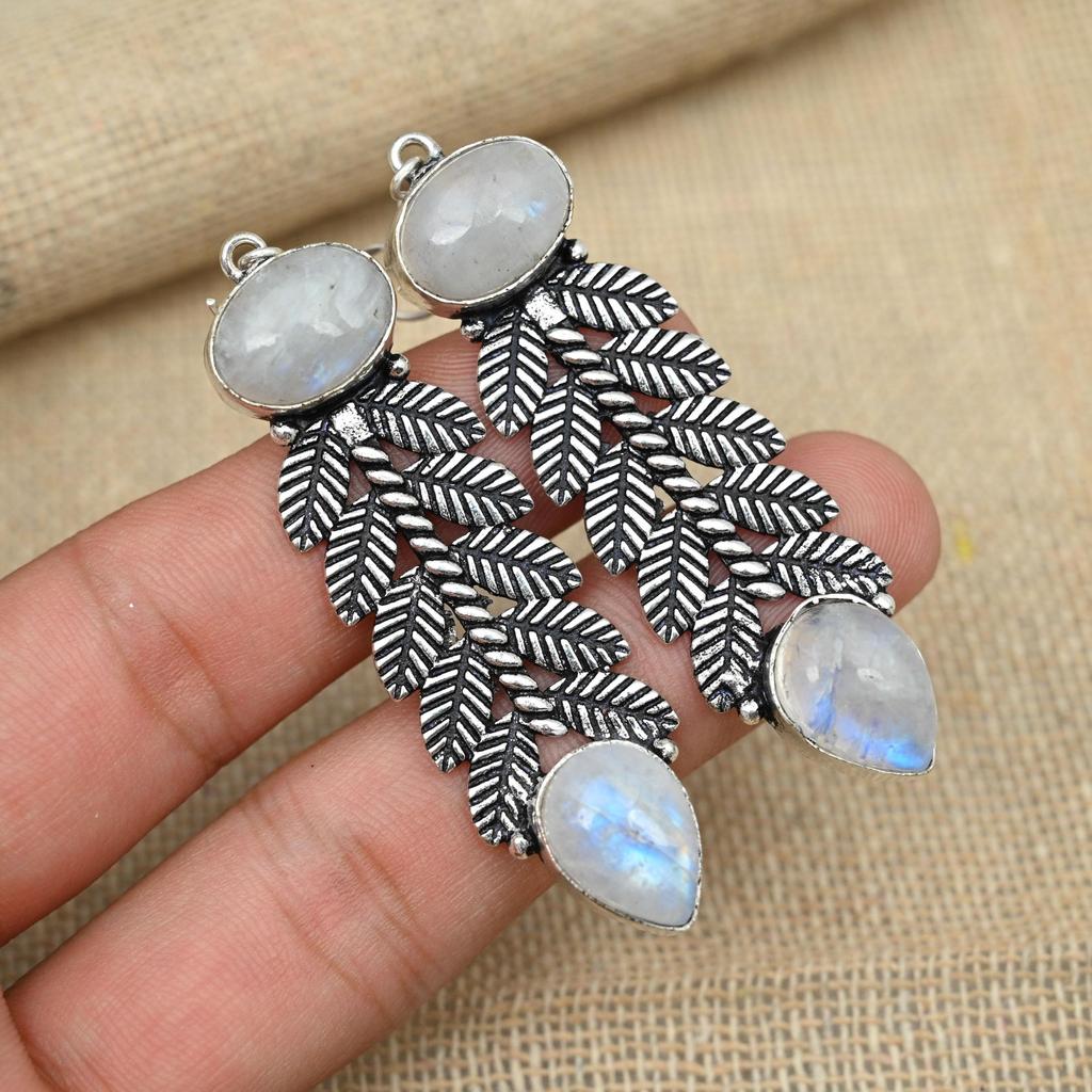 Curcubeu, piatră prețioasă de lună, argint solid 925, cercei de designer lucrați manual, bijuterii