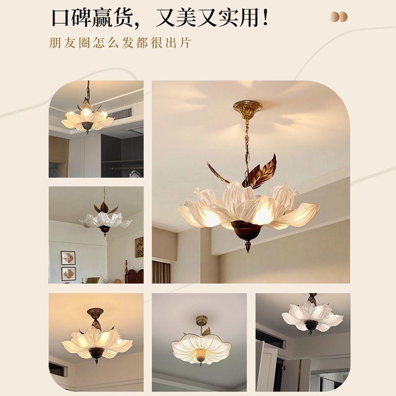 Nordic French Retro Petal Chandelier Living Dining Room Bedroom Home Lighting Led Pendant Lamp Study Loft Hanging Light Fixture