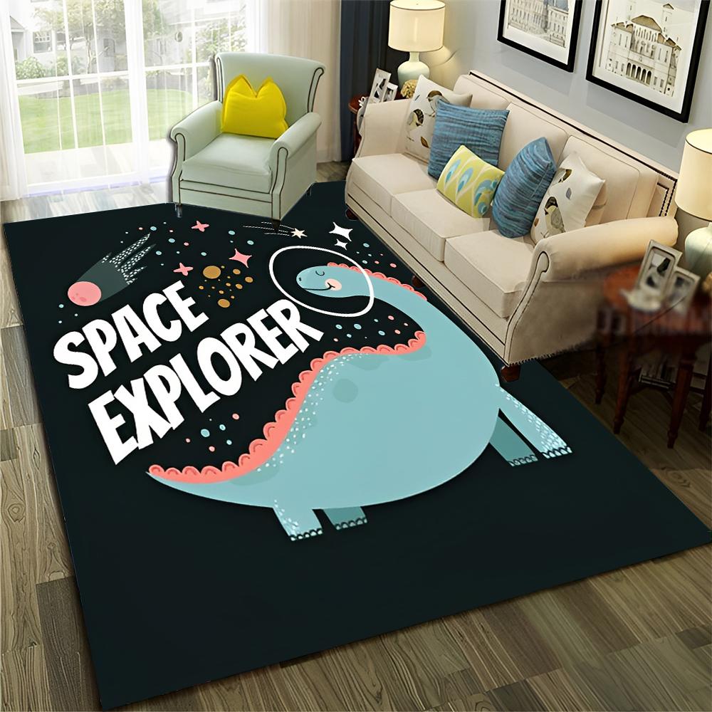 3D Cute Dino Dinosaur Space Cartoon Carpet Rug for Home Living Room Bedroom Sofa Doormat Decor,Child Area Rug Non-slip Floor Mat