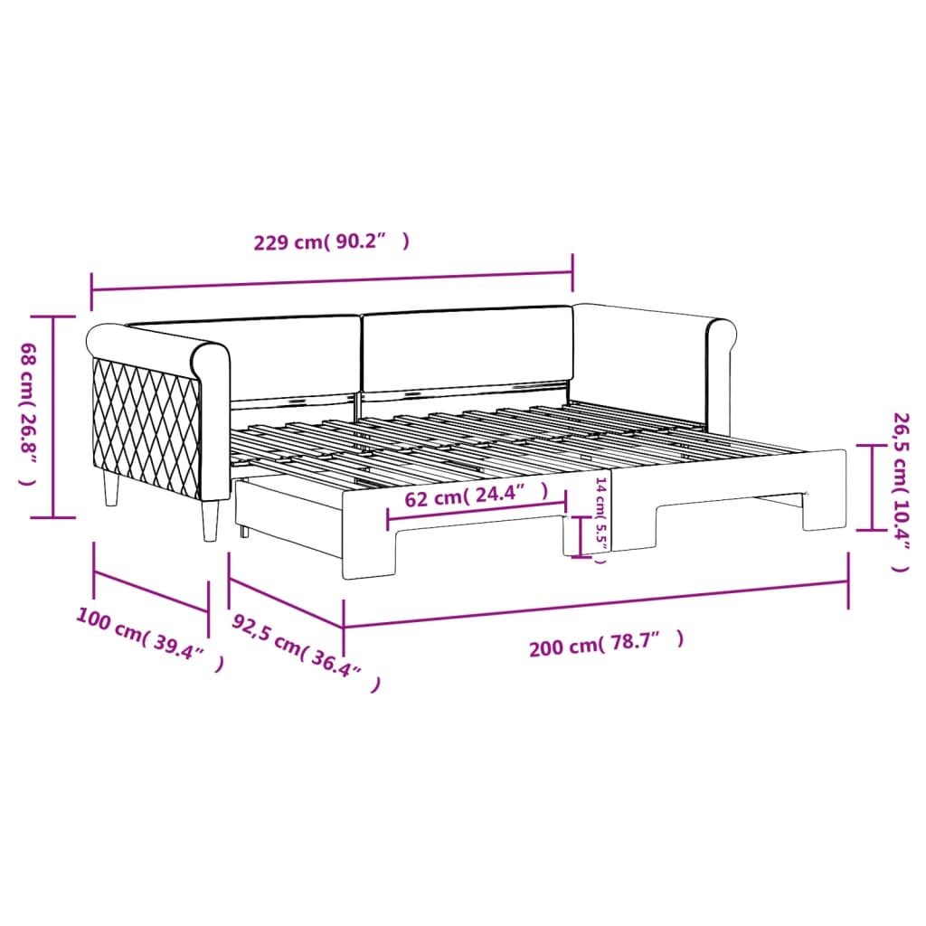 Pull Out Daybed Light Grey 90x200 Cm Velvet