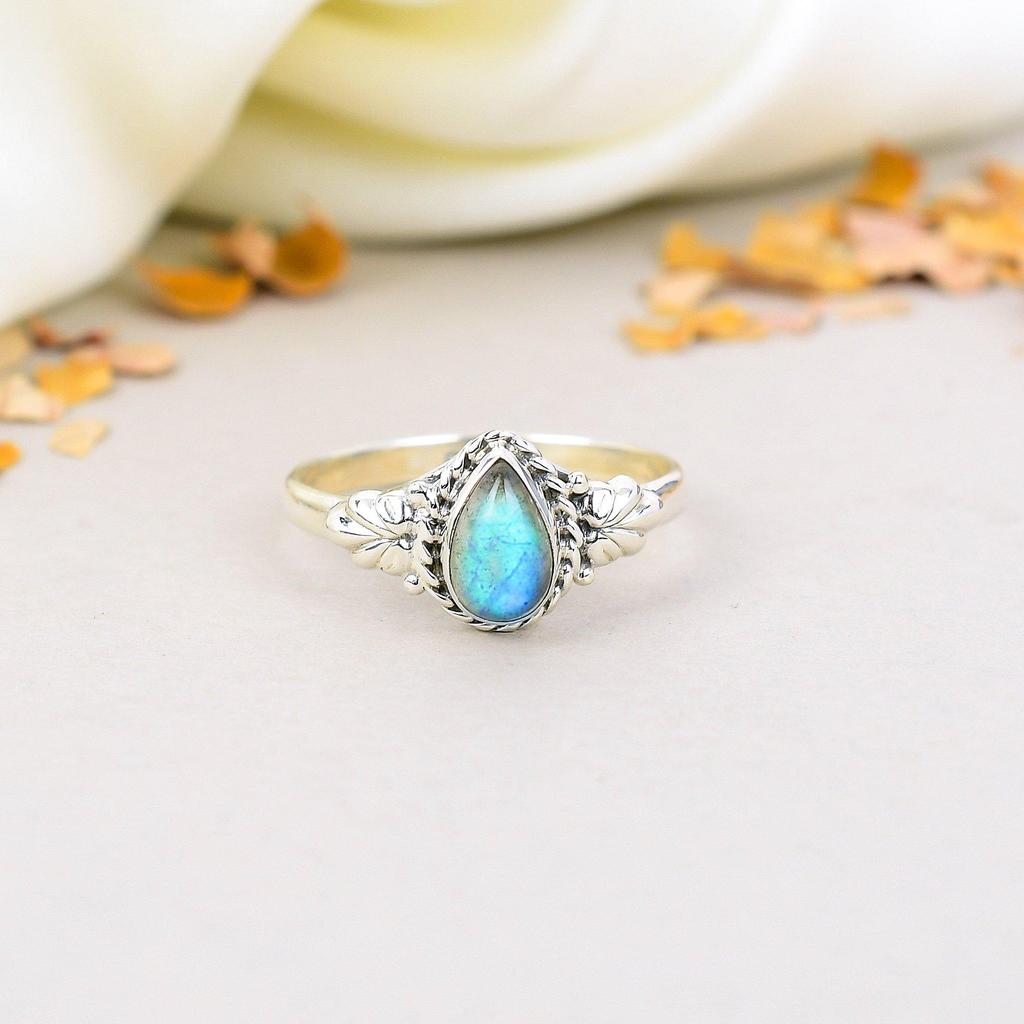 Labradorit Edelstein 925 Sterling Silber Schwarzer Mondstein Handgefertigter Schmuckring für Frauen