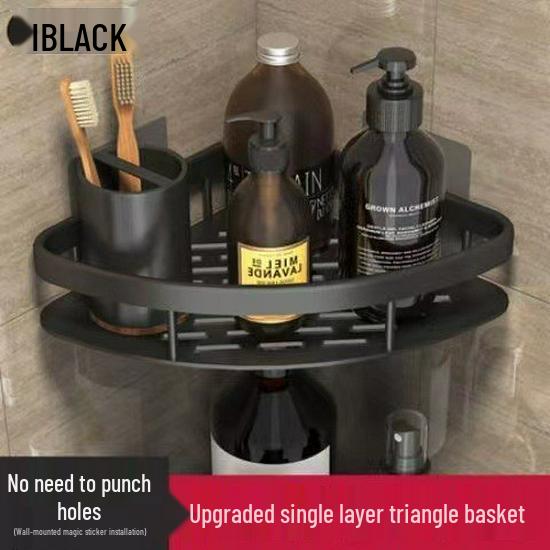 Punch-Free Suction Cup Bathroom Corner Shelf - Wall-Mounted Storage Rack for Kitchen and Washroom