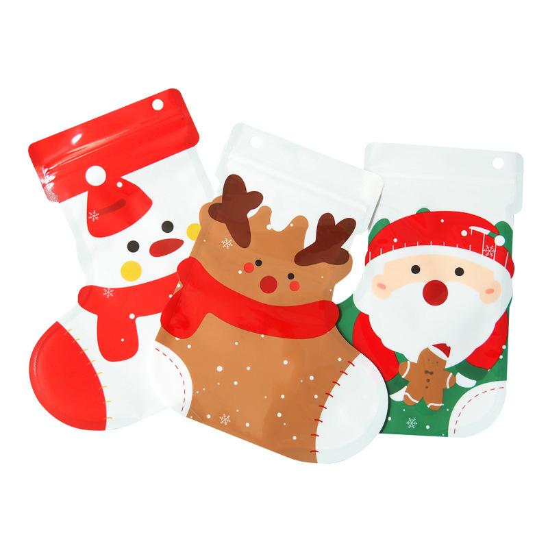 10Pcs Year Plastic Flower Zipper Packaging Bag Diy Christmas Elk Kids Toys Sugar Socks Candy Snack Gift Storage Pouches