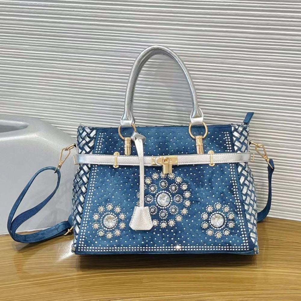 

2025 Новая сумка-ковбой с подсолнухом, с инкрустацией заклепками, плетением «ромбами», модный тренд, на одно плечо, ручная золотой