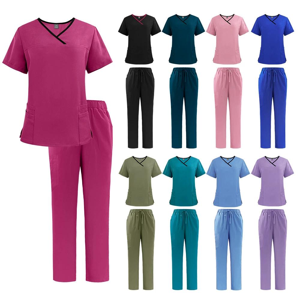 Krankenschwester Uniform Medizinische Schönheit SPA Uniform Zahnarzt Kittel Pflege Gesundheitswesen Kittel Set Damen Chirurgie Kittel Oberteil+Hose Anzug Großhandel
