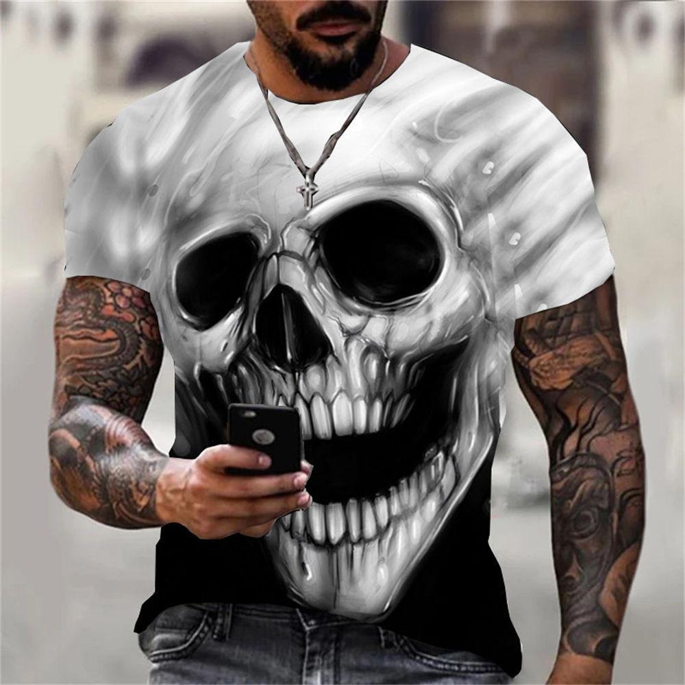 Fashionable Skeleton Themed 3D Printed Men's Cool Street Round Neck Short Sleeved T-shirt