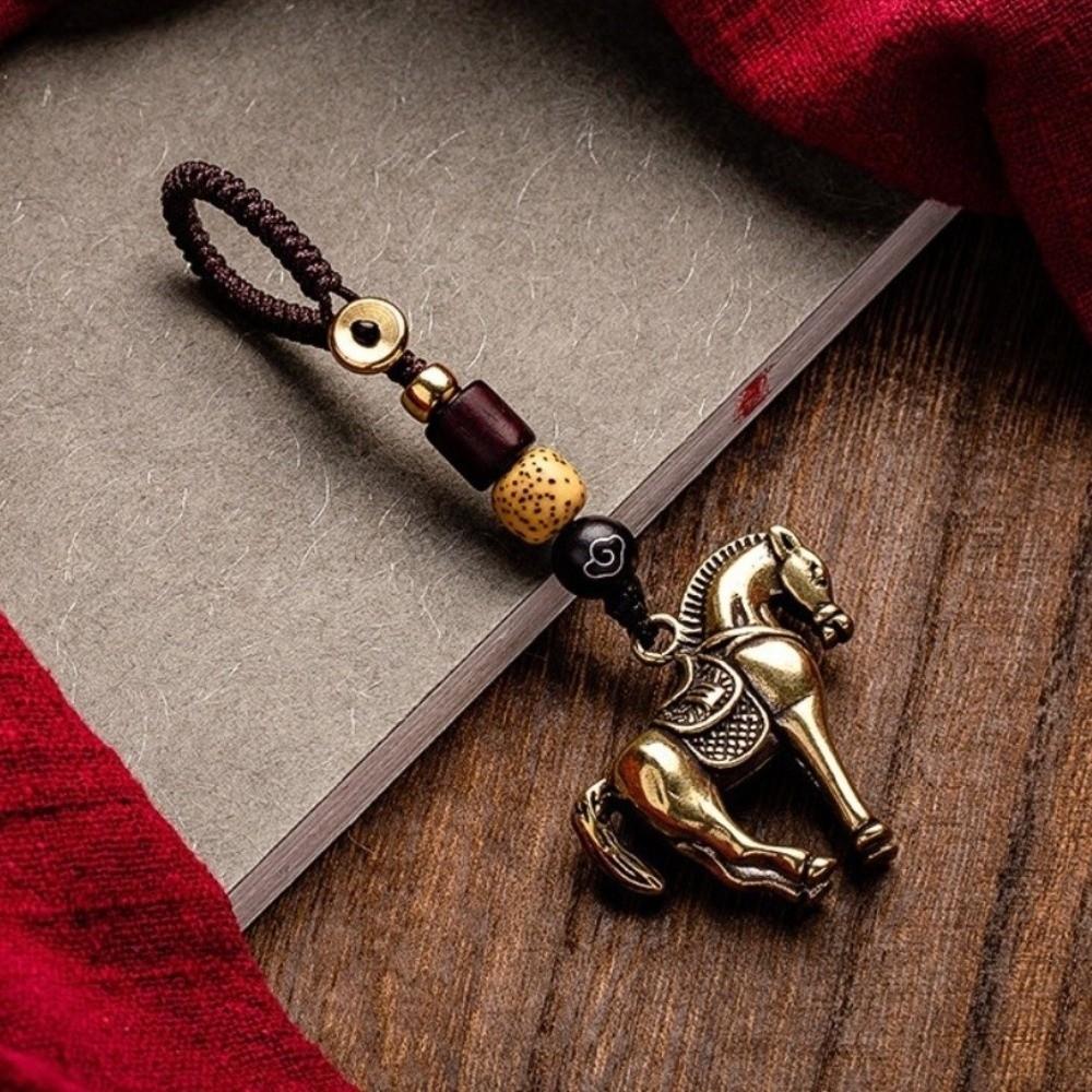 Copper Horse Lucky Bag Pendant Wealth Weaving Key Chains Chinese Zodiac Key Ring  Jewelry Gift