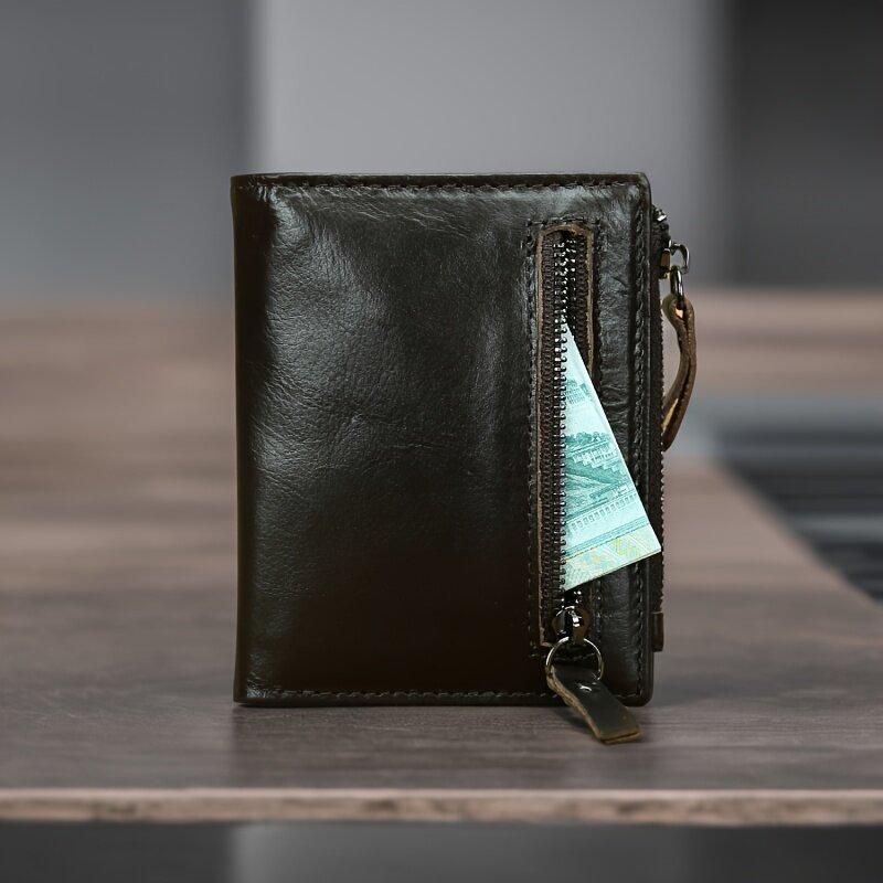 

Високоякісні гаманці з натуральної шкіри для жінок і чоловіків Короткий гаманець з передньою кишенею Тримачі для ID та кредитних карток Гаманець для монет Кишеня на блискавці колір темно кави