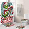 Temu Bathroom Three-Piece Set, Green-Haired Grinch Pattern Bathroom Non-Slip Mat, U-Pad And Shower Curtain Set