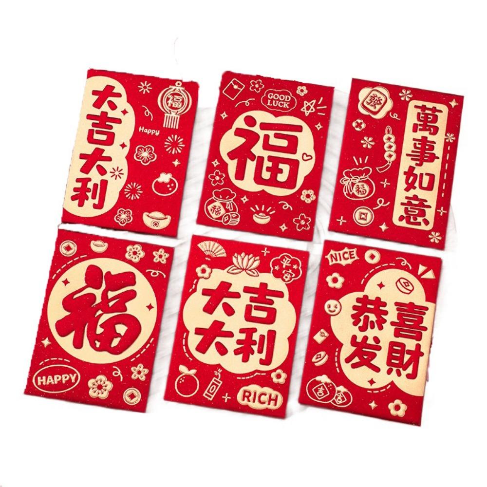 6Pcs Cute Lucky Red Pocket Cartooon New Year Red Packet Red Envelope Bag  Blessing Gift
