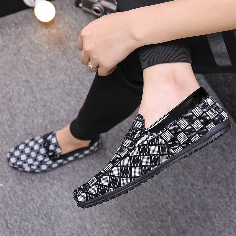 Spring new Doudou shoes men's lazy one-pedal plaid men's shoes trendy shoes leather shoes casual single shoe cloth