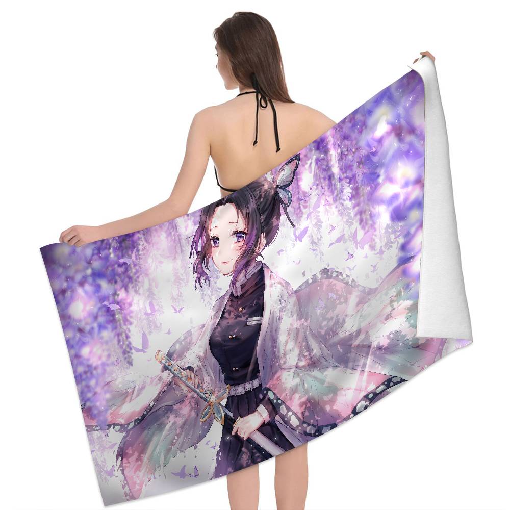 Anime Demon Slayer Kochou Shinobu Microfiber Beach Towel Absorbent Quick Dry Soft Yoga Swimming Resort Mountain Climbing Towel