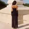 European and American pure desire style sexy one-word shoulder mesh tube top dress femininity high waist slim splicing hip wrap dress