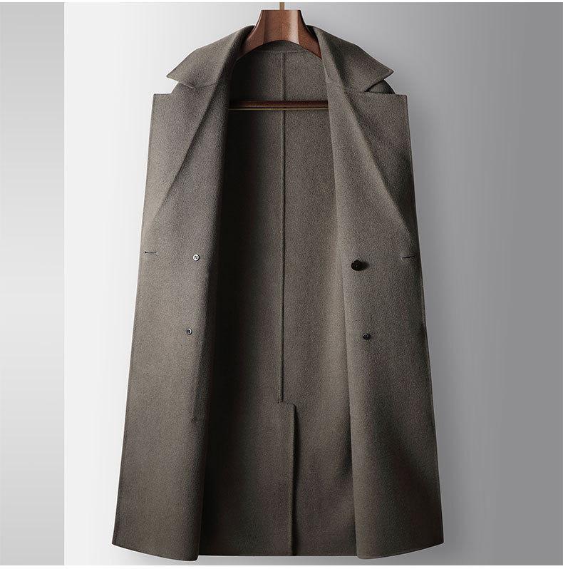 Men's Double-Breasted Drop Shoulder Wool Trench Coat - Wide Fit, 100% Wool, Autumn/Winter Casual Jacket