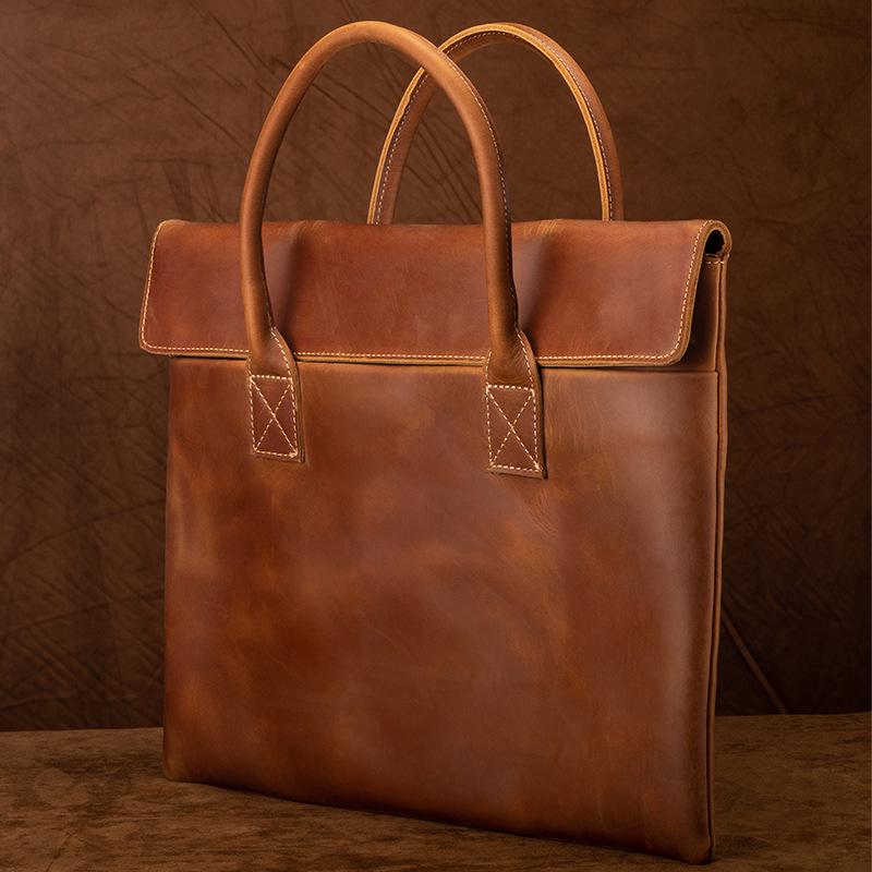 Men's Lightweight 15-inch Genuine Leather Laptop Bag - Crazy Horse Cowhide