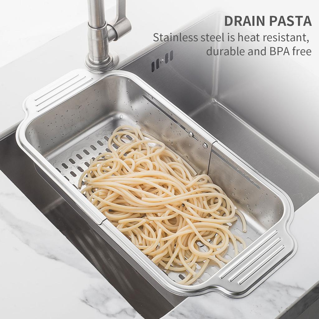 Edelstahl Abtropfkorb Ausziehbarer Spülen Siebkorb Lebensmittelqualität Hitzebeständig Sieb für Spülen Kleiner als 17,3 Zoll