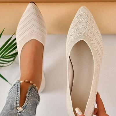 Moda Kadın Sivri Burunlu Düz Ayakkabılar Düz Renk Örme Slip on Ayakkabılar Rahat Nefes Alabilen Bale Ayakkabıları Kadın Düz Ayakkabılar Loafer'lar Kadın