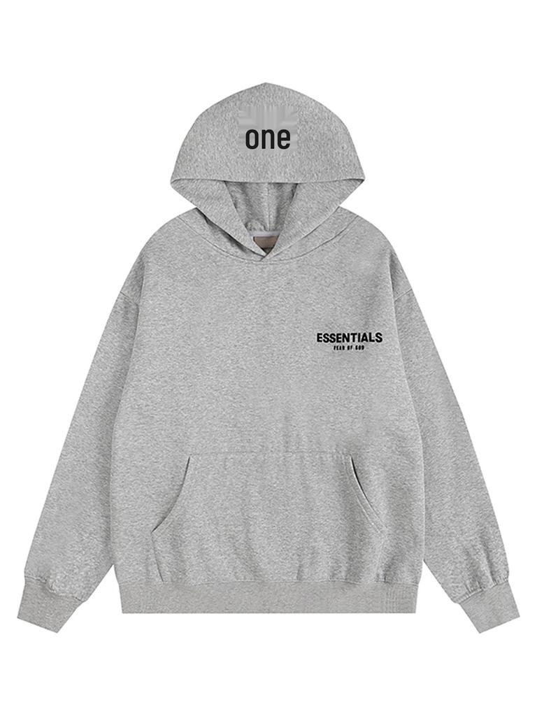 2025 Men's FOG Essentials Black Hooded Sweatshirt with Silicone Lettering and Double Stitching