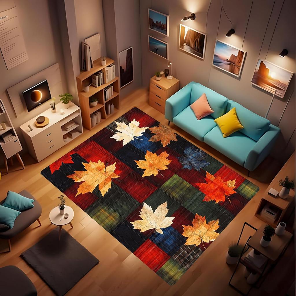 Area Rugs - Plaid Washable Carpet for Living Room Bedroom, Holiday Decor Christmas Rug, Christmas Tree Snowflake Winter Rug