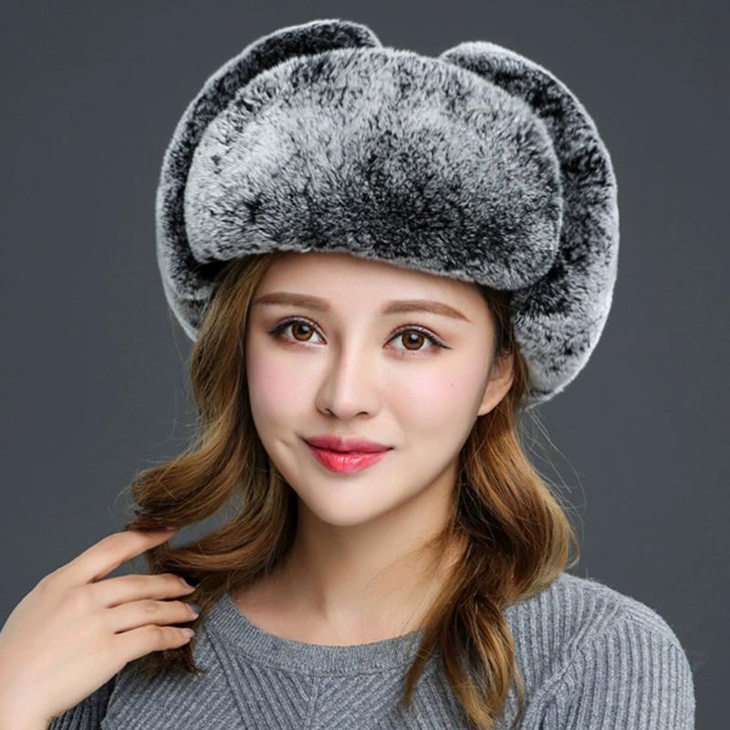 

New Rex Rabbit Hair Hat Winter Ladies Fur Lei Feng Hat Korean Version Warm Windproof Mask Ear Protection Northeast Hat Cold Protection 55-60cm чорний