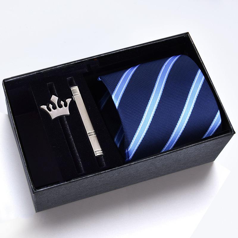 

Gift Box Men S Tie Four-Piece Set, Can Add Formal Business 8Cm Striped Black Wedding Groom
