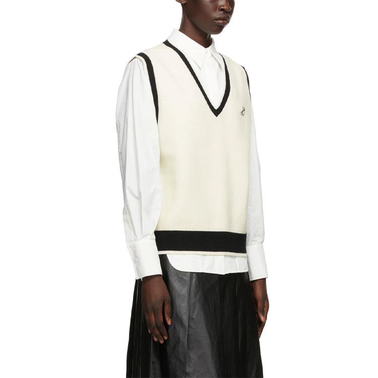 WE11DONE Logo Metal Detail Knit Vest Ivory Unisex Outerwear Cream WD-KV1-21-612-U-IV