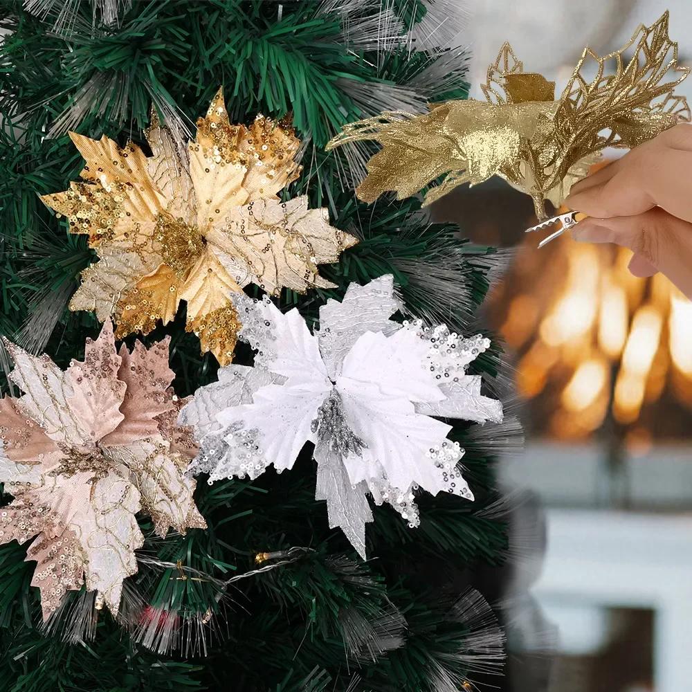 50/20/10/1Pcs Mini Metal Clips Xmas Flower Fixed Clip Christmas Tree Hanging Pendent Ornament Wedding Party Supplies Decoration