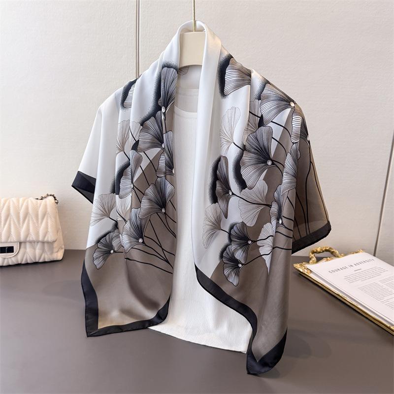 

Romantic Password Ginkgo Satin Imitation Silk Printing Large Square Scarf Silk Scarf Shawl Headscarf Neck Protection Scarf 90*90cm