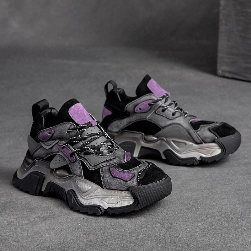 Johnature Genuine Leather Shoes Women Sneakers Lace-up Retro Mixed Colors Spring Handmade Concise Platform Sneakers