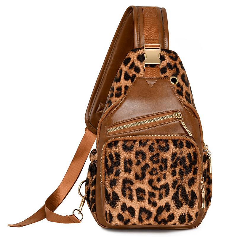 

Leopard Print Soft Leather Crossbody Bag Women s Chest Bag коричневий