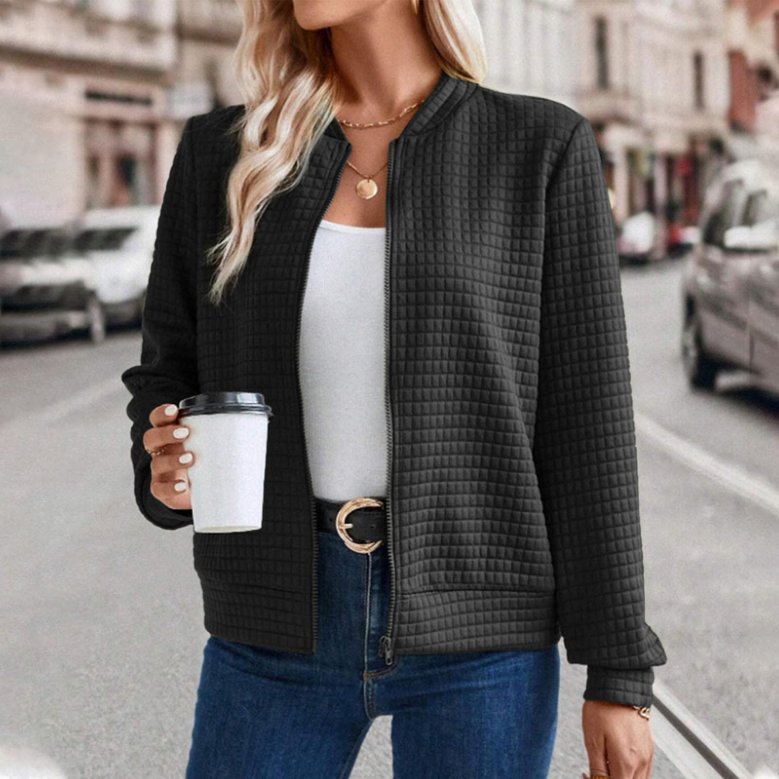 

Модная верхняя одежда в мелкую клетку на молнии кардиган с капюшоном толстовка женская осень зима толстовки с двойными карманами M