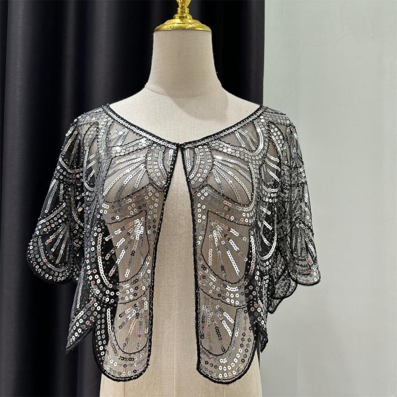 Sequins Coat Poncho Women Scarf Outfits Black Cape Ladies Scarves Party Outerwear Shawls Casaco Wraps Woman Clothes Robe Mujer