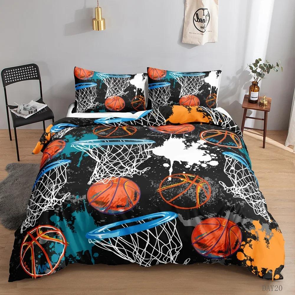 Basketball Duvet Cover Set Full Size Soft Polyester Sports Bedding for Kids Game Collections