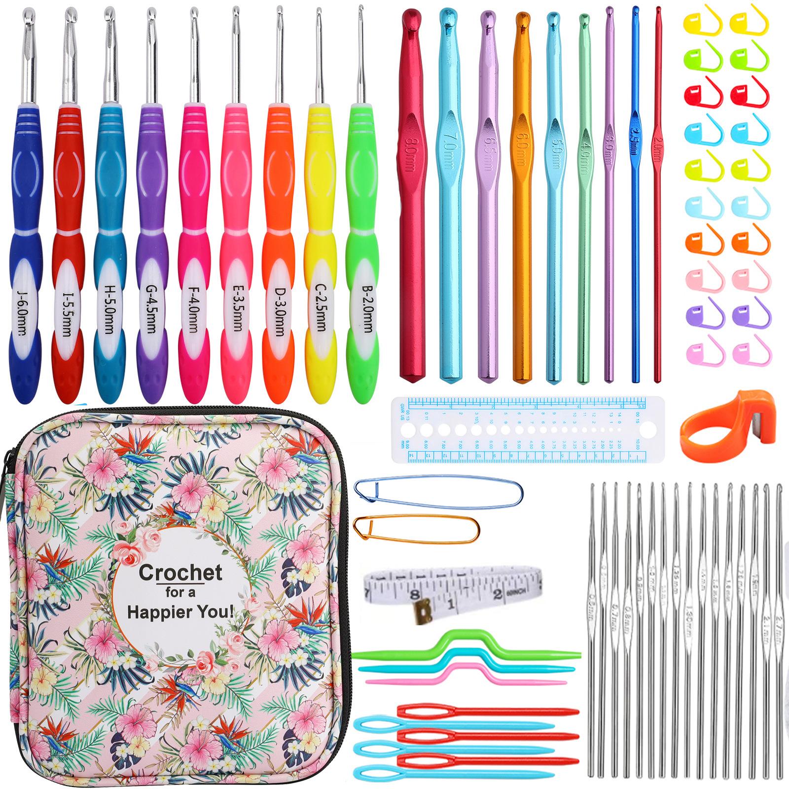 Professional crochet set, 9 ergonomic soft-grip crochet hooks, with storage box