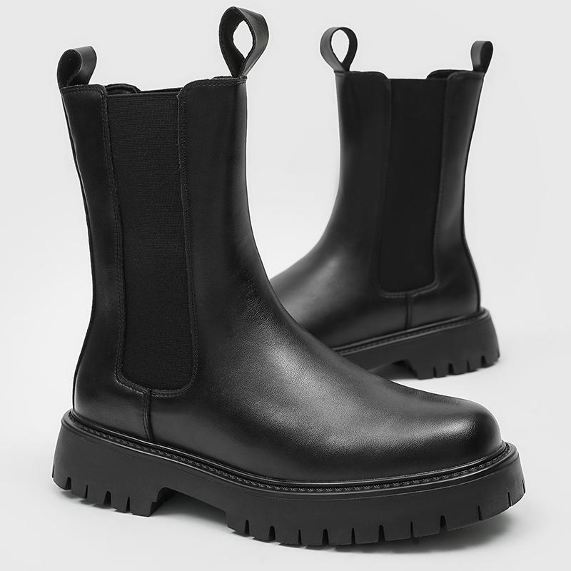 Mode Dicke Sohle High Top Herrenschuhe Leder Mode Stiefeletten Klassische Chelsea Boots Lässige Business Laufschuhe Mann Reise Botas