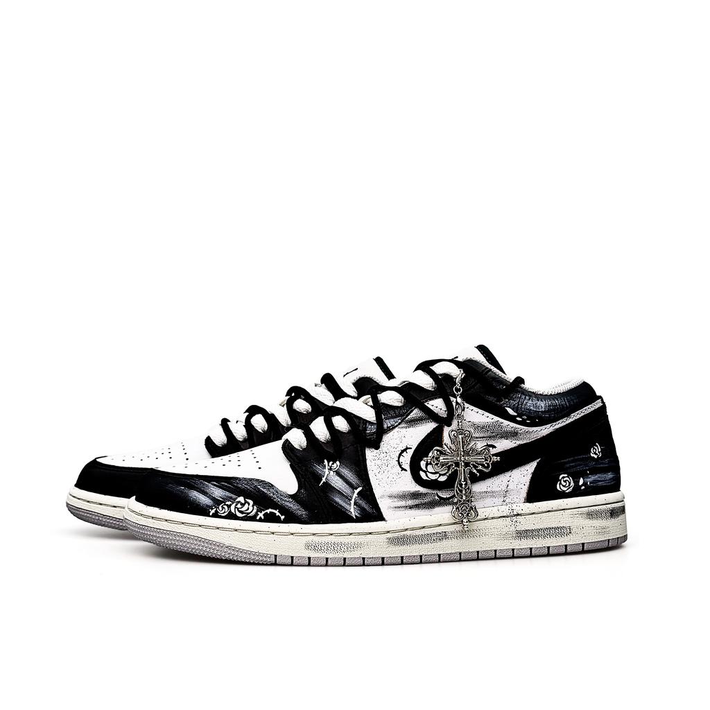 Jordan Air Jordan 1 Radiant Rose Oddychające Niskie Vintage Buty Koszykarskie Unisex Czarne Białe Szare FQ7687-300(Zespół1821-)