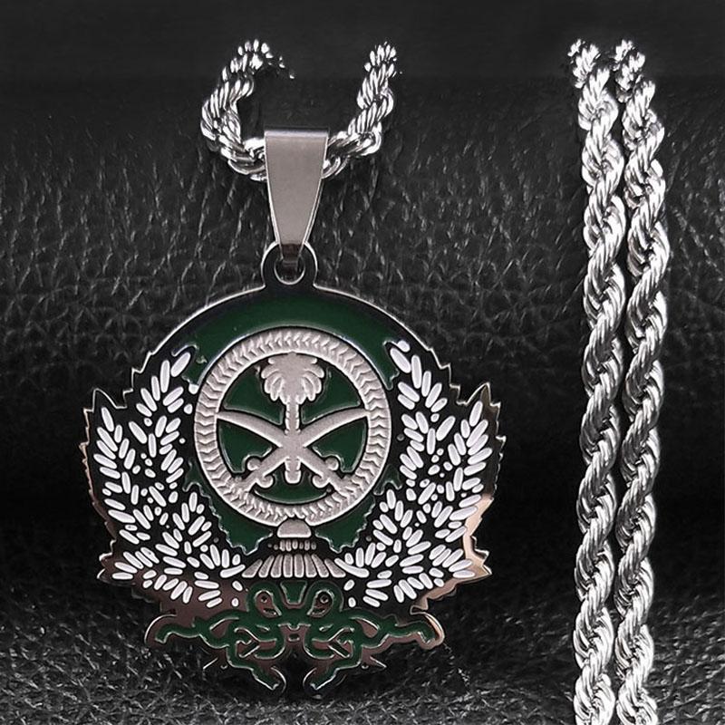Saudi Arabia Badge Flag National Emblem Symbol Pendant Necklace Stainless Steel Kingdom of Saudi Arabia Necklaces Jewelry N6287S