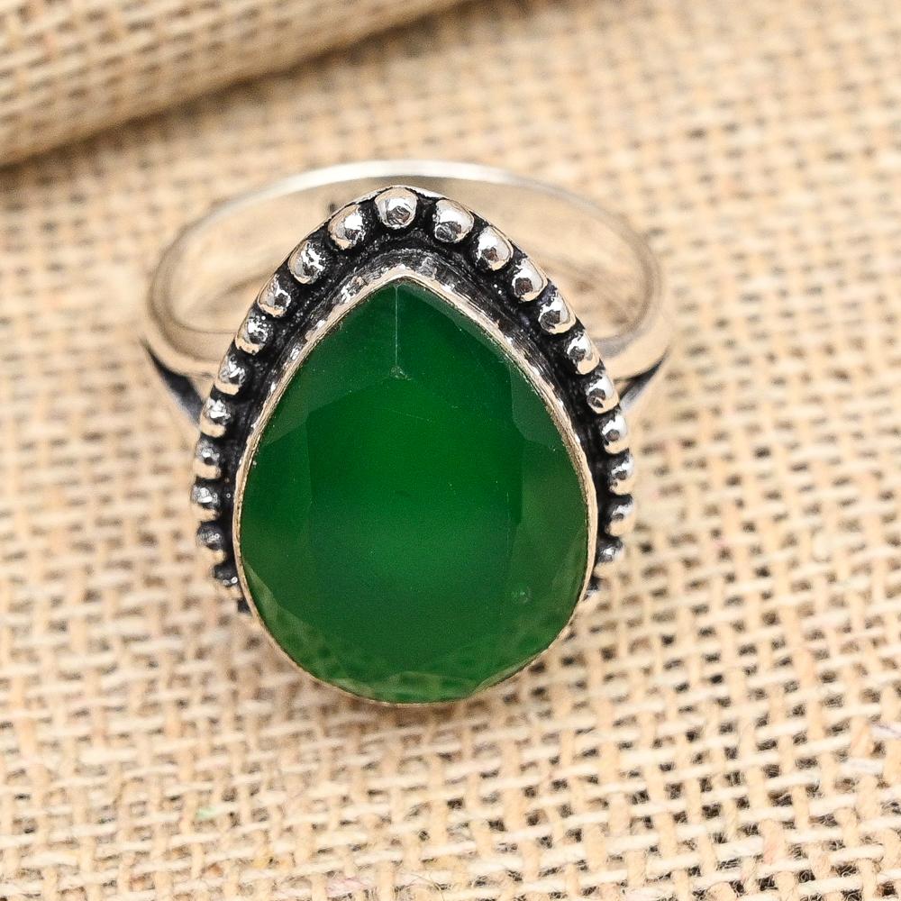 Faceted Green Onyx Gemstone Handmade Solid 925 Sterling Silver Ring Jewelry