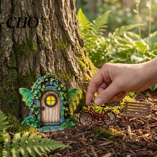 Transparent Acrylic Outdoor Decor Wooden Fairy Garden Decoration, Tree Hollow Cottage Door with High-Definition Waterproof Ornament UV Printing,