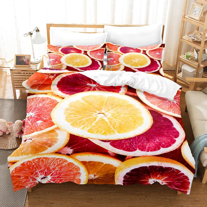 Meyveli Nevresim Takımı 3D Baskı Taze Limon Portakal Çilek Kiraz King Queen Çocuk Erkek Kız Gençler için Polyester Yatak Takımı