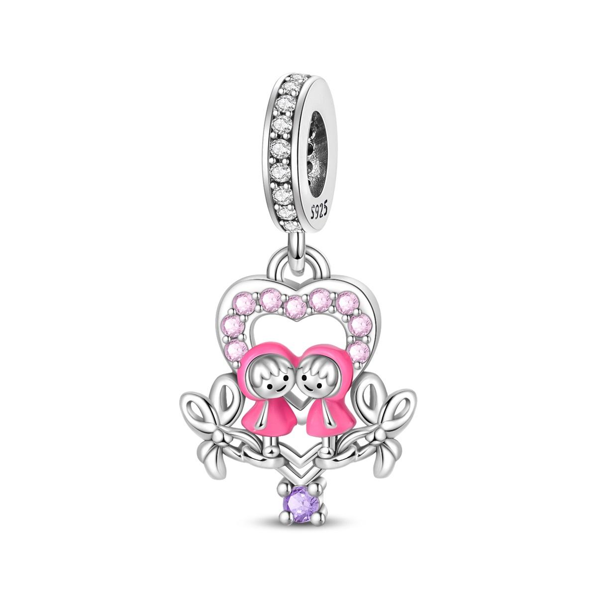 Charm Bead Components Authentic Original Copper Metal Pink Sister s Heart Pendant Bead Component Bead Components Compatible With Bracelet High