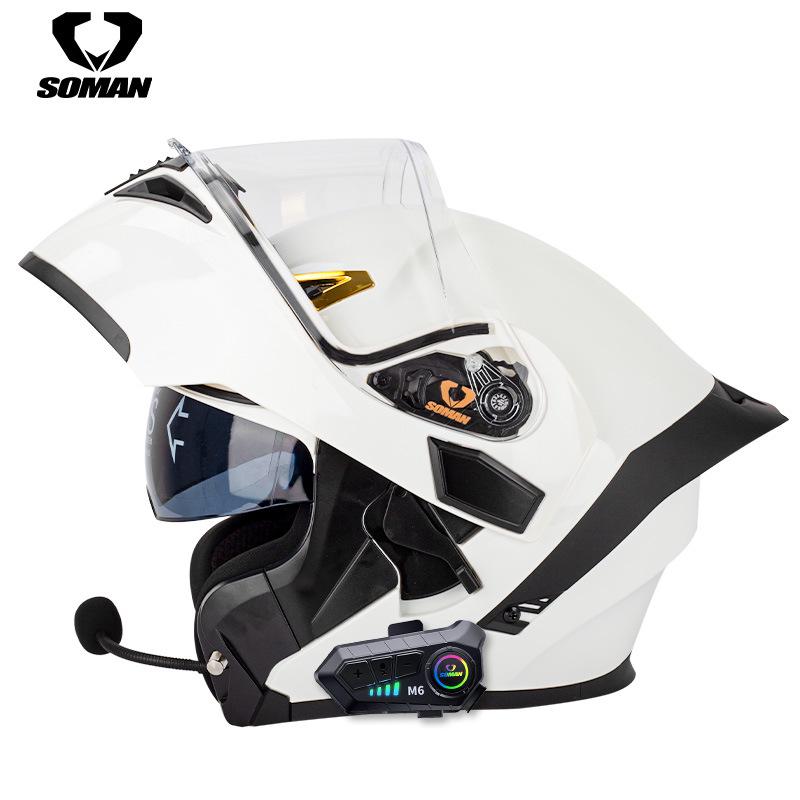 Casco de motocicleta abatible con Bluetooth y doble lente 3C Dot con auriculares M6 para todas las estaciones