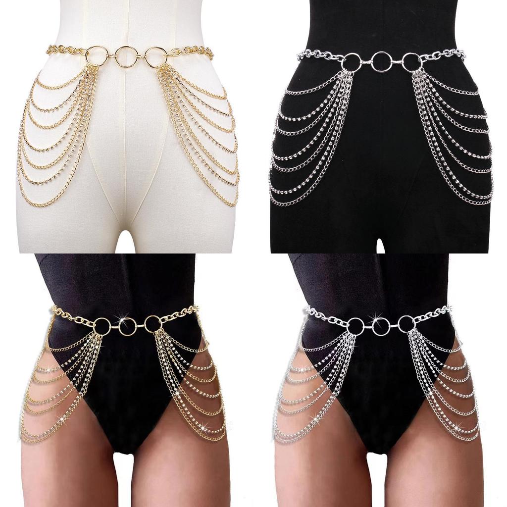 Europen Metal Multilayer Chain Waist Chain With Water Drip Embellishments For Beachwear Women