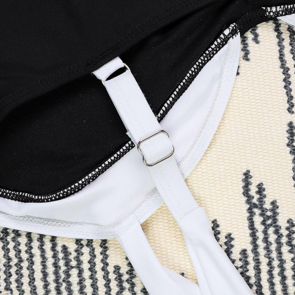 2025 Schicker europäischer & amerikanischer V-Ausschnitt Schwarz-Weiß Colorblock Einteiliger Badeanzug für Damen