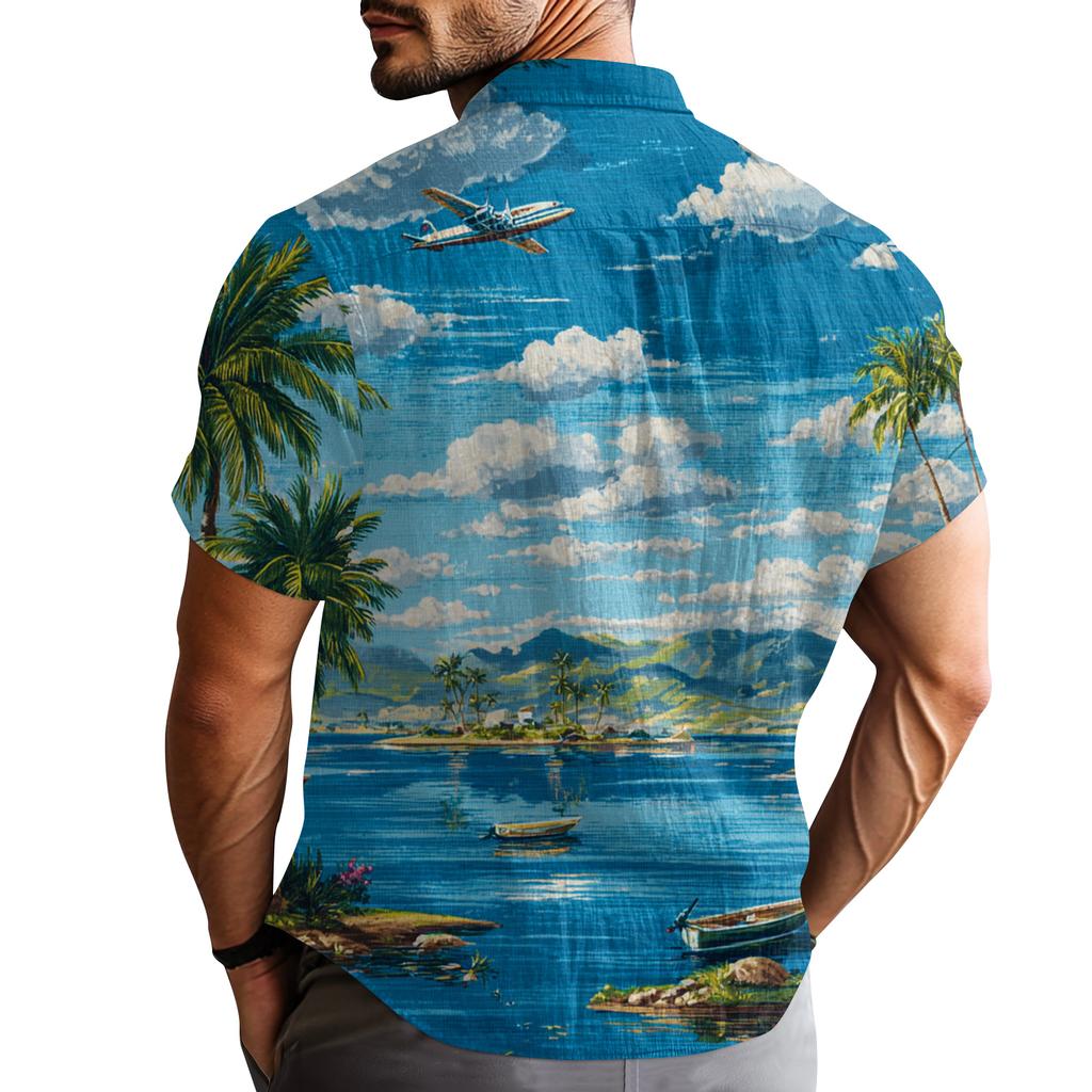 Herrskjorta med tryck, kortärmad design