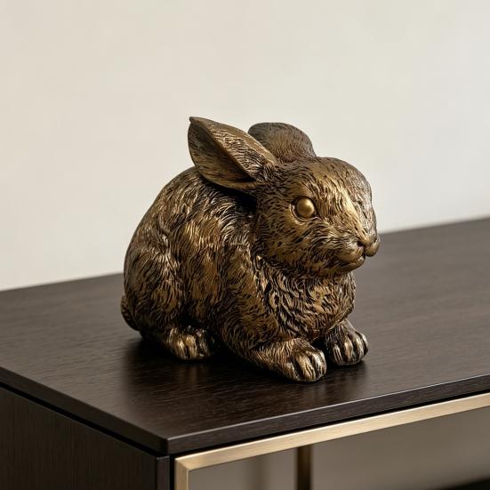 Vintage Rabbit Figurine Carving Bunny Statue Animal Sculpture Home Office Bookshelf Desktop Fengshui Decoration Ornament