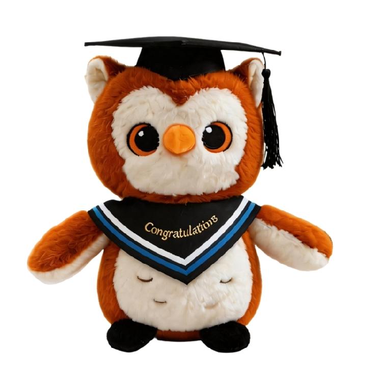 Plush Owl Toy with Doctor Hat Graduation Themed Accessory Unique Gift For Preschoolers Home Decoration