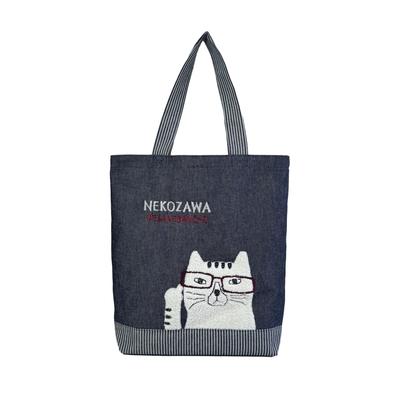 [Kusuguru Japan] Yarn-dyed Denim Tote Bag, Nekomaruke NB
